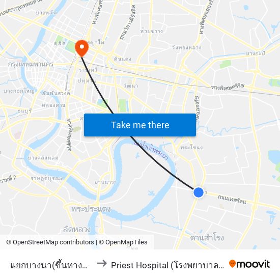 แยกบางนา(ขึ้นทางด่วน) to Priest Hospital (โรงพยาบาลสงฆ์) map