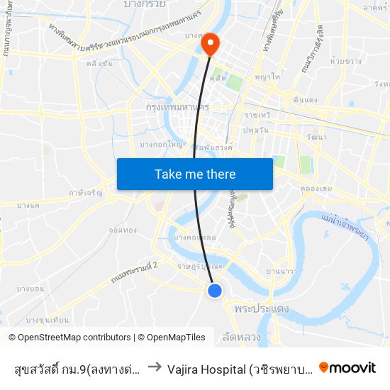 สุขสวัสดิ์ กม.9(ลงทางด่วน) to Vajira Hospital (วชิรพยาบาล) map