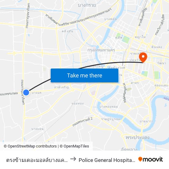 ตรงข้ามเดอะมอลล์บางแค Opp the Mall Bangkae to Police General Hospital (โรงพยาบาลตำรวจ) map