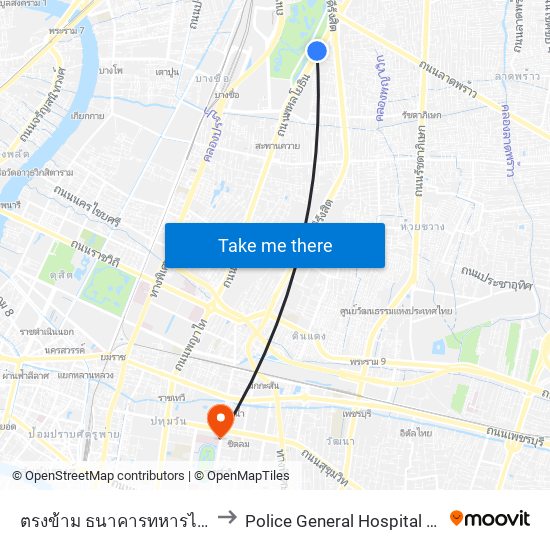 ตรงข้าม ธนาคารทหารไทย (สำนักงานใหญ่) to Police General Hospital (โรงพยาบาลตำรวจ) map