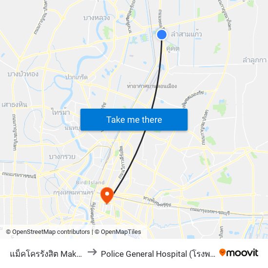 แม็คโครรังสิต Makro Rangsit to Police General Hospital (โรงพยาบาลตำรวจ) map