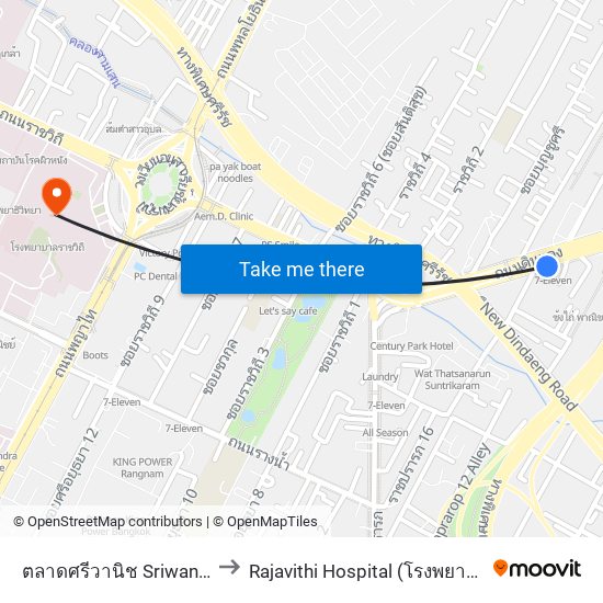 ตลาดศรีวานิช Sriwanit Market to Rajavithi Hospital (โรงพยาบาลราชวิถี) map