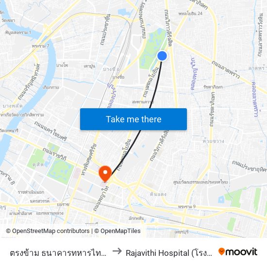 ตรงข้าม ธนาคารทหารไทย (สำนักงานใหญ่) to Rajavithi Hospital (โรงพยาบาลราชวิถี) map