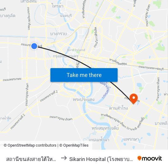 สถานีขนส่งสายใต้ใหม่(ตลิ่งชัน) to Sikarin Hospital (โรงพยาบาลศิครินทร์) map