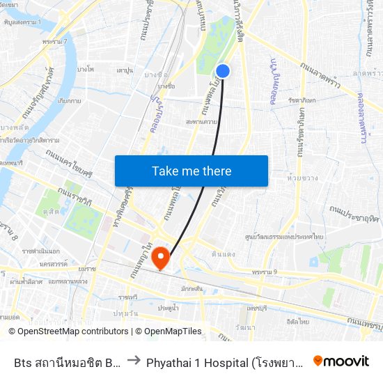 Bts สถานีหมอชิต Bts Mochit to Phyathai 1 Hospital (โรงพยาบาลพญาไท 1) map