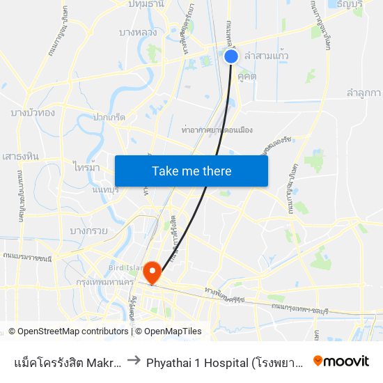 แม็คโครรังสิต Makro Rangsit to Phyathai 1 Hospital (โรงพยาบาลพญาไท 1) map