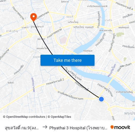 สุขสวัสดิ์ กม.9(ลงทางด่วน) to Phyathai 3 Hospital (โรงพยาบาลพญาไท 3) map