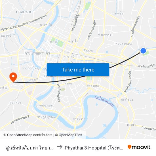 ศูนย์หนังสือมหาวิทยาลัยรามคำแหง to Phyathai 3 Hospital (โรงพยาบาลพญาไท 3) map