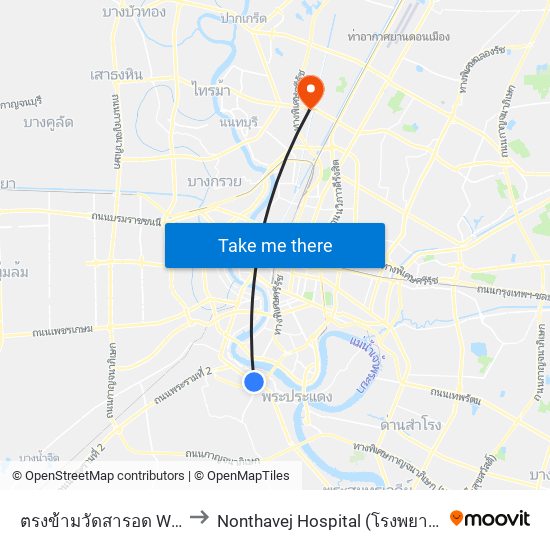 ตรงข้ามวัดสารอด WAT Sa Rot to Nonthavej Hospital (โรงพยาบาลนนทเวช) map