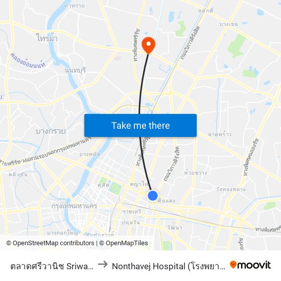 ตลาดศรีวานิช Sriwanit Market to Nonthavej Hospital (โรงพยาบาลนนทเวช) map