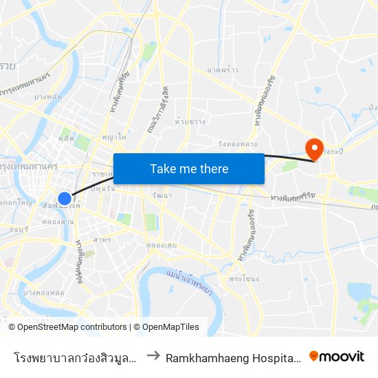 โรงพยาบาลกว๋องสิวมูลนิธิ Kwongsiew Hospital to Ramkhamhaeng Hospital (โรงพยาบาลรามคําแหง) map