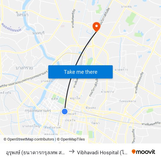 อุรุพงษ์ (ธนาคารกรุงเทพ สาขาอุรุพงษ์) Urupong to Vibhavadi Hospital (โรงพยาบาลวิภาวดี) map