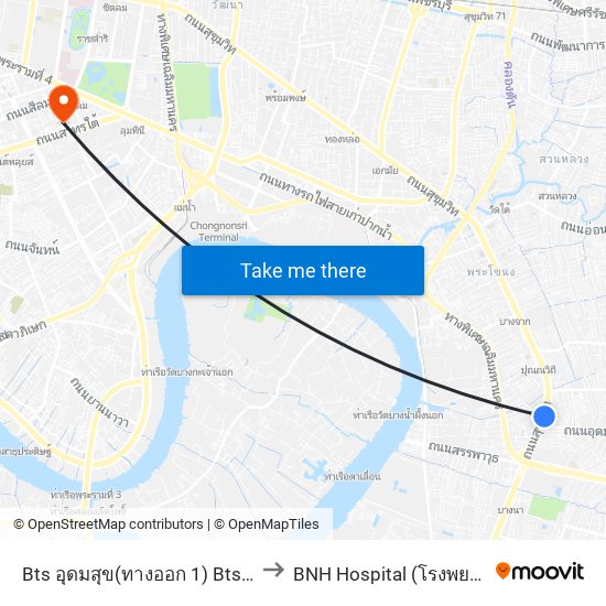 Bts อุดมสุข(ทางออก 1) Bts Udomsuk (Exit 1) to BNH Hospital (โรงพยาบาล บีเอ็นเอช) map