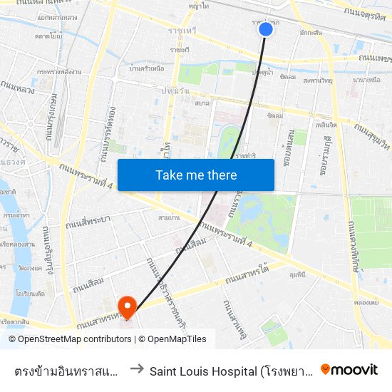 ตรงข้ามอินทราสแควร์ประตูน้ำ to Saint Louis Hospital (โรงพยาบาลเซนต์หลุยส์) map