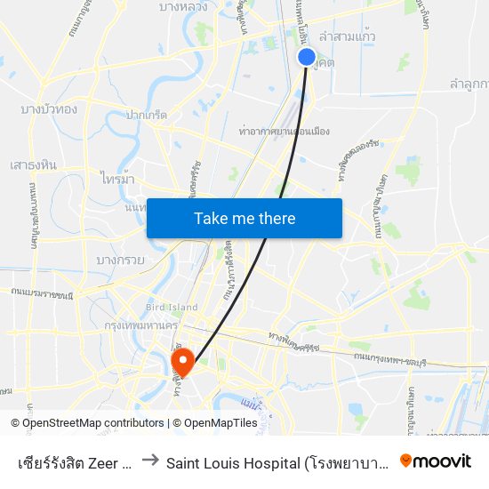 เซียร์รังสิต Zeer Rangsit to Saint Louis Hospital (โรงพยาบาลเซนต์หลุยส์) map