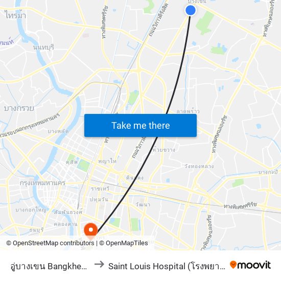 อู่บางเขน Bangkhen Bus Depot to Saint Louis Hospital (โรงพยาบาลเซนต์หลุยส์) map