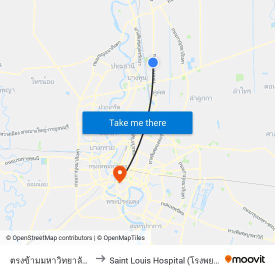 ตรงข้ามมหาวิทยาลัยกรุงเทพรังสิต to Saint Louis Hospital (โรงพยาบาลเซนต์หลุยส์) map