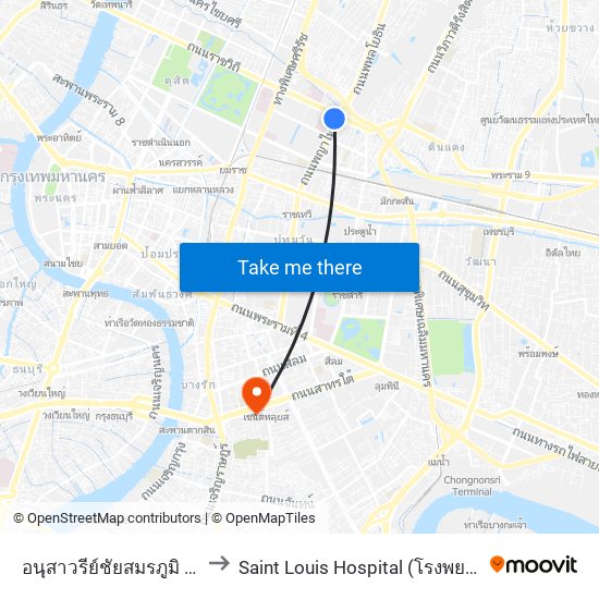 อนุสาวรีย์ชัยสมรภูมิ (เกาะราชวิถี) to Saint Louis Hospital (โรงพยาบาลเซนต์หลุยส์) map