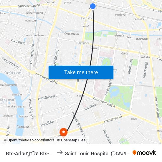Bts-Arl พญาไท Bts-Arl Phaya Thai to Saint Louis Hospital (โรงพยาบาลเซนต์หลุยส์) map