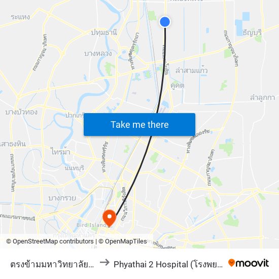 ตรงข้ามมหาวิทยาลัยกรุงเทพรังสิต to Phyathai 2 Hospital (โรงพยาบาลพญาไท 2) map