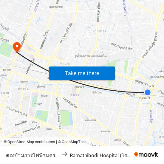 ตรงข้ามการไฟฟ้านครหลวงเขตบางกะปิ to Ramathibodi Hospital (โรงพยาบาลรามาธิบดี) map