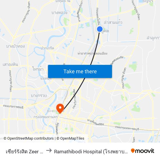 เซียร์รังสิต Zeer Rangsit to Ramathibodi Hospital (โรงพยาบาลรามาธิบดี) map