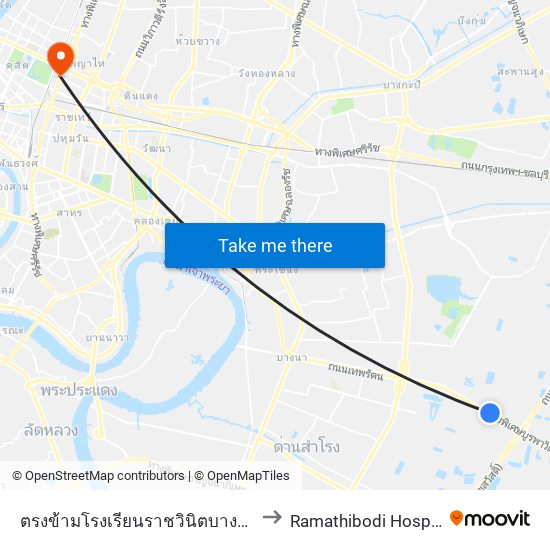 ตรงข้ามโรงเรียนราชวินิตบางแก้ว Opposite Ratwinit Bangkaeo School to Ramathibodi Hospital (โรงพยาบาลรามาธิบดี) map