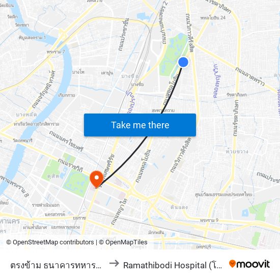 ตรงข้าม ธนาคารทหารไทย (สำนักงานใหญ่) to Ramathibodi Hospital (โรงพยาบาลรามาธิบดี) map