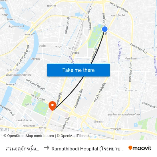 สวนจตุจักร(ฝั่งวิภาวดี) to Ramathibodi Hospital (โรงพยาบาลรามาธิบดี) map