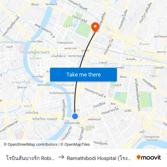 โรบินสันบางรัก Robinson Bangrak to Ramathibodi Hospital (โรงพยาบาลรามาธิบดี) map