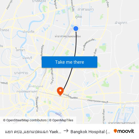 แยก คปอ.,แยกแปดแฉก Yaek Khopo , Yaek Paet Chaek to Bangkok Hospital (โรงพยาบาลกรุงเทพ) map