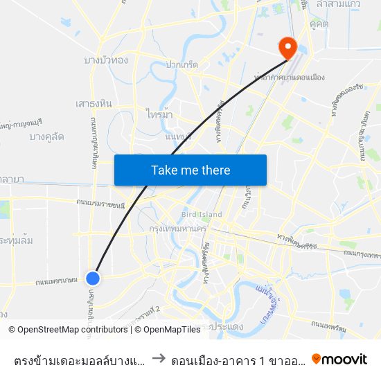 ตรงข้ามเดอะมอลล์บางแค Opp the Mall Bangkae to ดอนเมือง-อาคาร 1 ขาออกระหว่างประเทศ ประตู 5 map