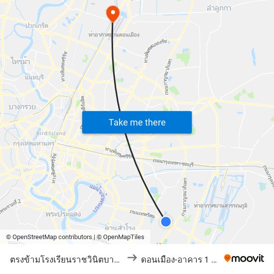 ตรงข้ามโรงเรียนราชวินิตบางแก้ว Opposite Ratwinit Bangkaeo School to ดอนเมือง-อาคาร 1 ขาออกระหว่างประเทศ ประตู 5 map