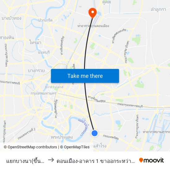 แยกบางนา(ขึ้นทางด่วน) to ดอนเมือง-อาคาร 1 ขาออกระหว่างประเทศ ประตู 5 map