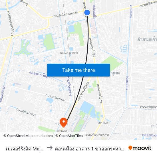 เมเจอร์รังสิต Major Rangsit to ดอนเมือง-อาคาร 1 ขาออกระหว่างประเทศ ประตู 5 map