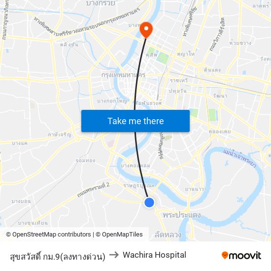 สุขสวัสดิ์ กม.9(ลงทางด่วน) to Wachira Hospital map