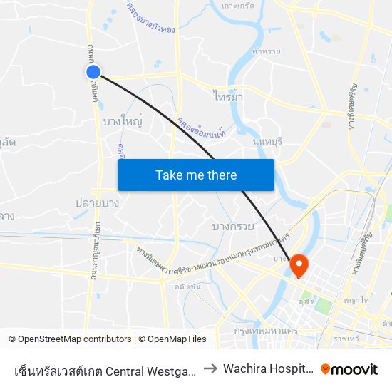 เซ็นทรัลเวสต์เกต Central Westgate to Wachira Hospital map