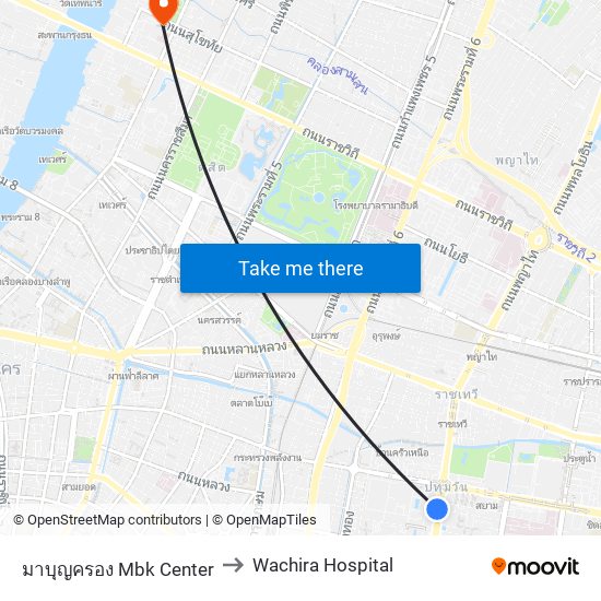 มาบุญครอง Mbk Center to Wachira Hospital map