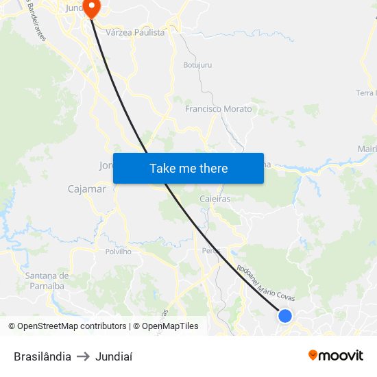 Brasilândia to Jundiaí map