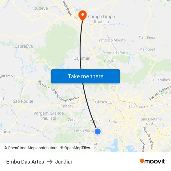 Embu Das Artes to Jundiaí map