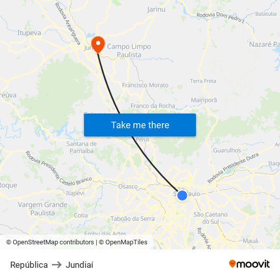República to Jundiaí map
