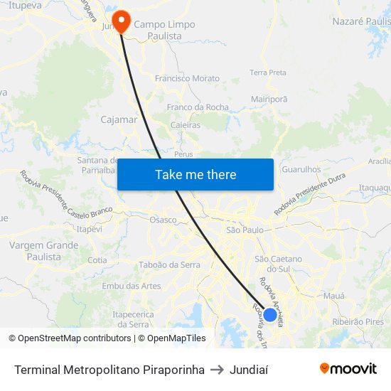 Terminal Metropolitano Piraporinha to Jundiaí map