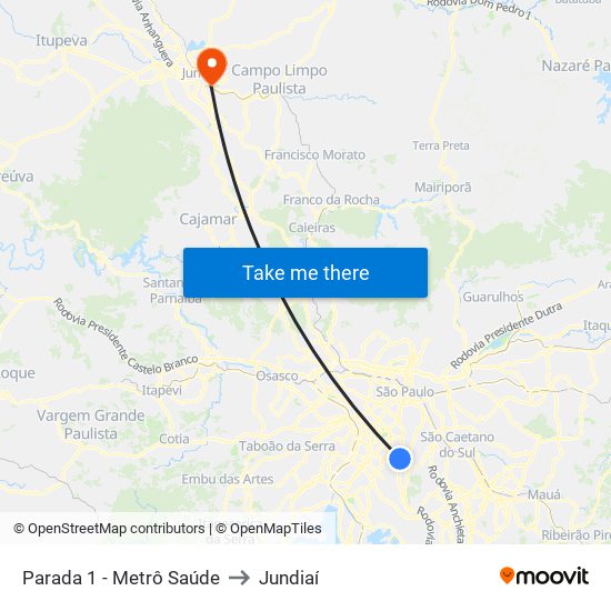 Parada 1 - Metrô Saúde to Jundiaí map