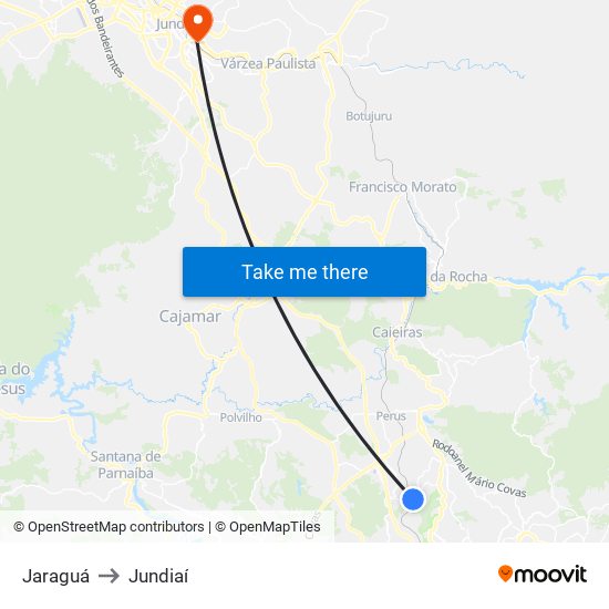 Jaraguá to Jundiaí map