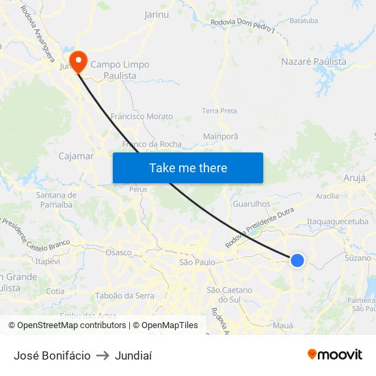 José Bonifácio to Jundiaí map