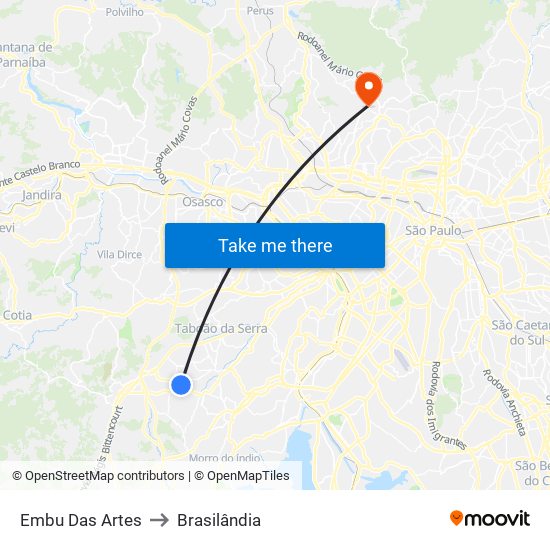 Embu Das Artes to Brasilândia map