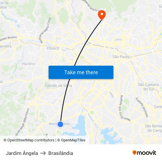 Jardim Ângela to Brasilândia map