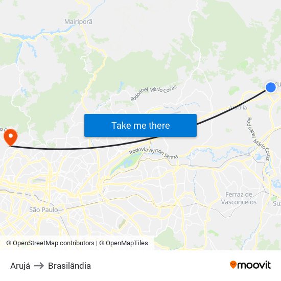 Arujá to Brasilândia map