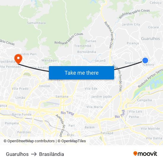 Guarulhos to Brasilândia map