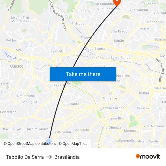 Taboão Da Serra to Brasilândia map